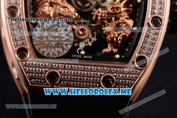 Richard Mille RM 51-01 Tourbillon Tiger and Dragon Asia Manual Winding Rose Gold Case with Seleton Dial and Black Rubber Strap Diamonds Bezel - Click Image to Close